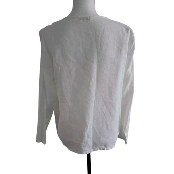 Russ Berens Linen Top White Floral Stitching Button Up Long Sleeve X Small USA - Picture 2 of 14